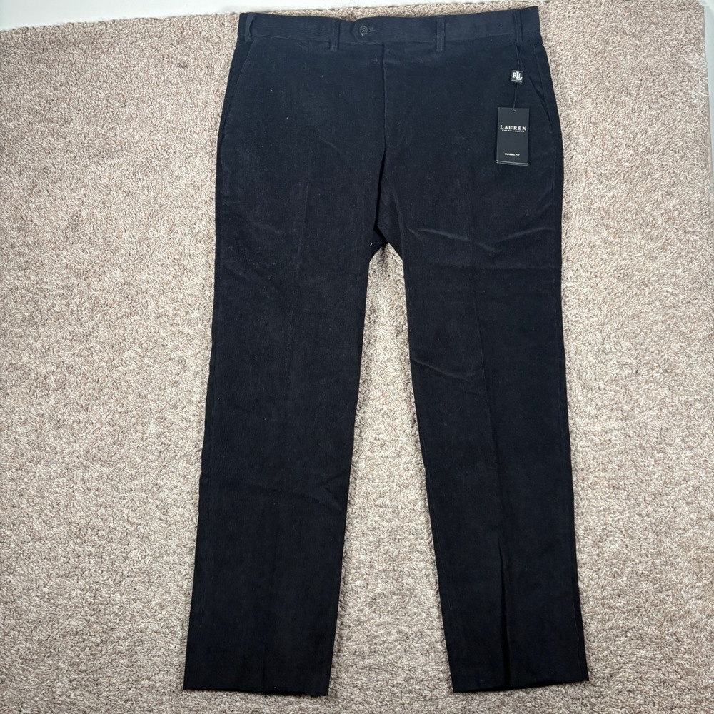 Lauren‎ Ralph Lauren Mens Black Corduroy Classic Fit Pants 38W x 29L NWT